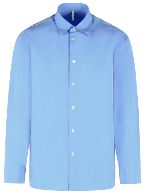 Sunflower Day Shirt in Light Blue Cotton, $317